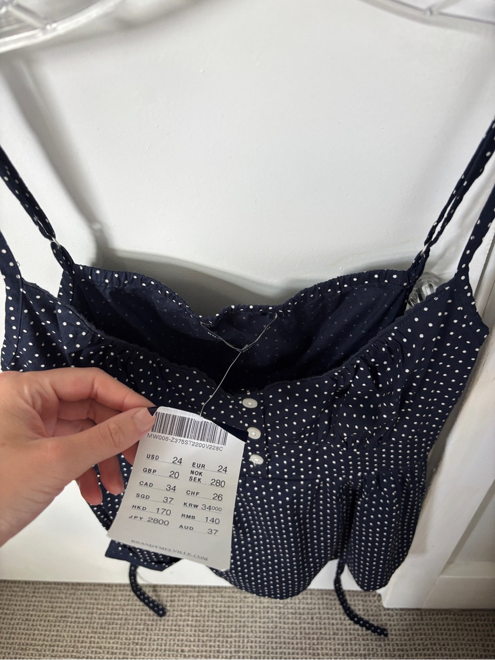 Brandy Melville Navy & White Polka Dot Spaghetti Strap Cami - Picture 2 of 3